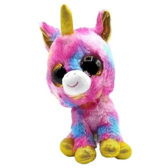 2/$15 Ty Beanie Boos Rainbow Unicorn Plush 7" Cat Gold Metallic Fantasia 2015 - Picture 1 of 11